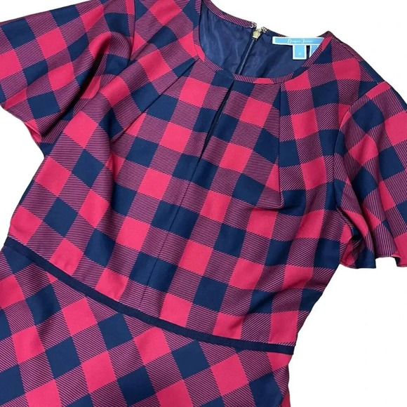 Draper James Red Buffalo Check Retro Flare Midi Dress 2 - Picture 3 of 6